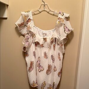 Cato White Butterfly Print Top